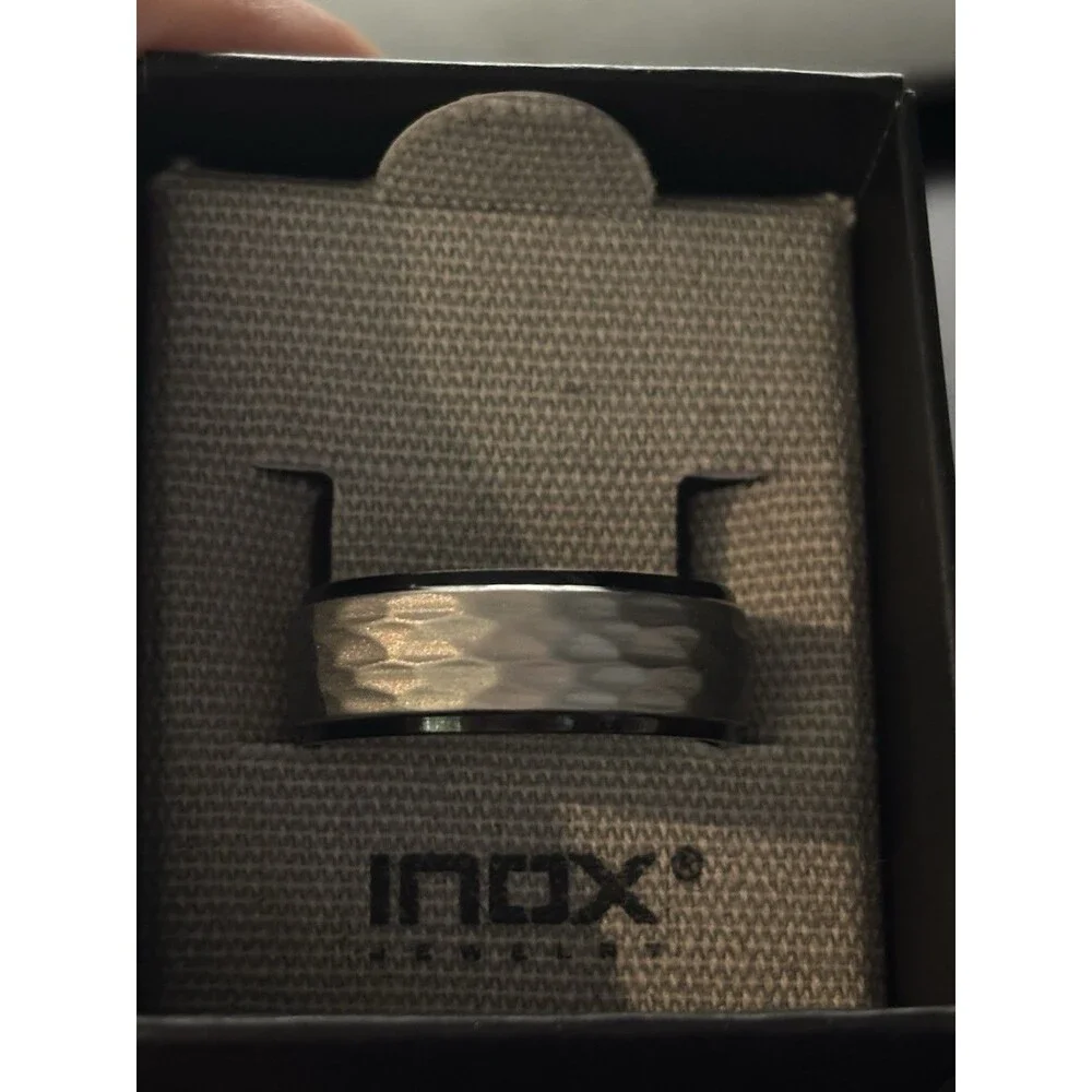 New Mens INOX Matte & Plated Black Textured Stainless Steel Ring $60 Sz 10 HOT!